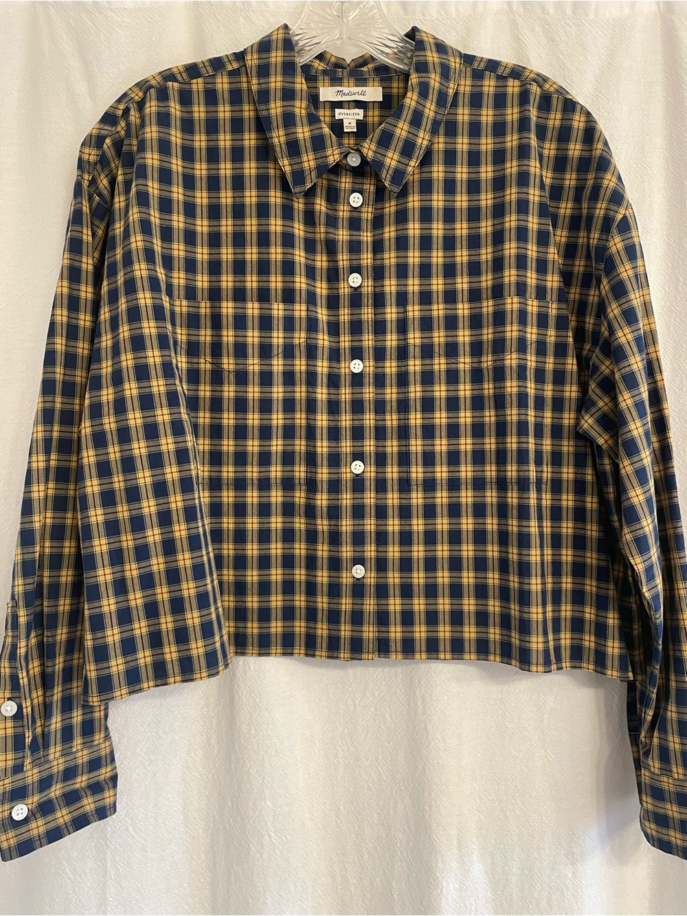 Madewell Navy and Yellow Plaid Button-Down Shirt, size medium